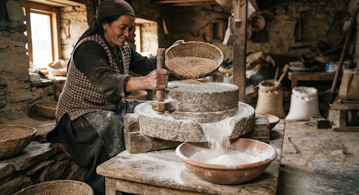 Traditional stone grinding process